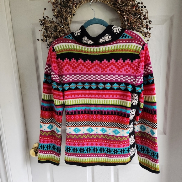 Vintage Catherine Stewart Fairisle Nordic Knit Sweater Womens 1/4 Zip L - Picture 2 of 9